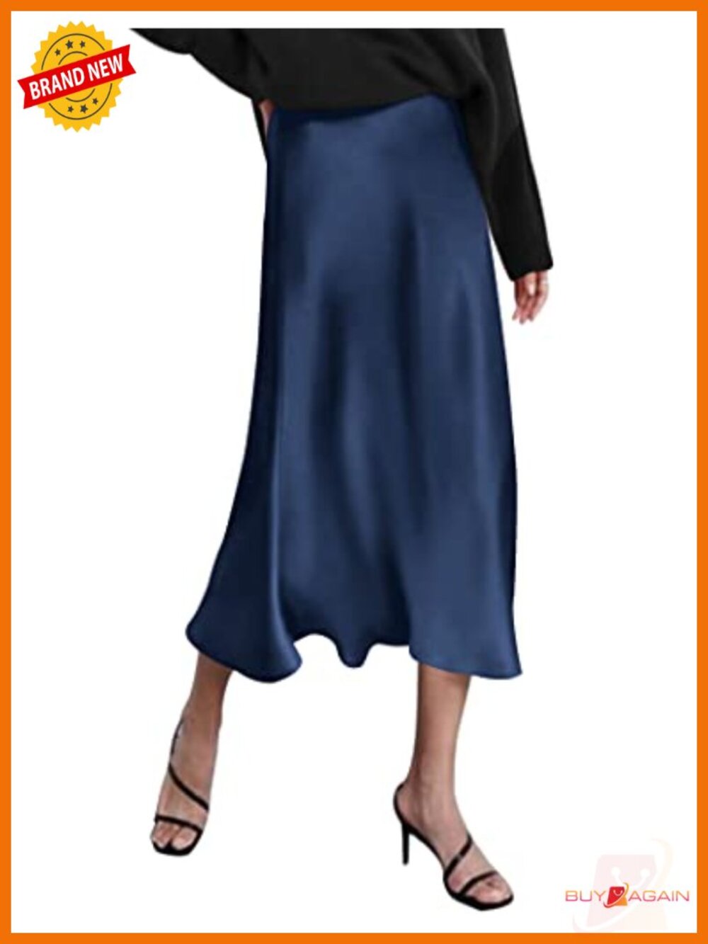High Waist Satin Midi Skirt Elegant Slim Fit Pull On